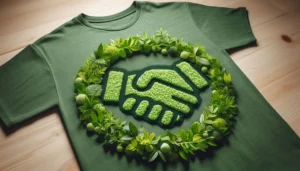A T-shirt made of small green leaves and plants, symbolizing eco-friendliness and sustainability.