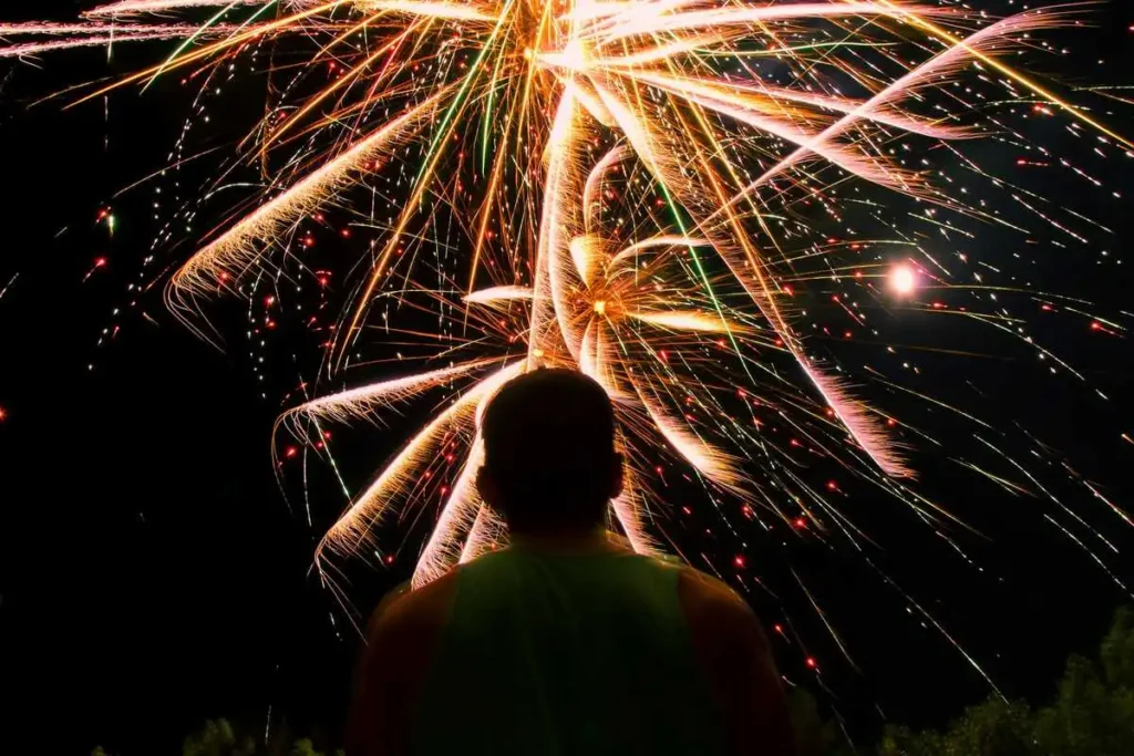 A man looking the fireworks